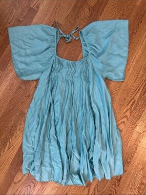 Listicle Teal Puff-Sleeve Summer Dress